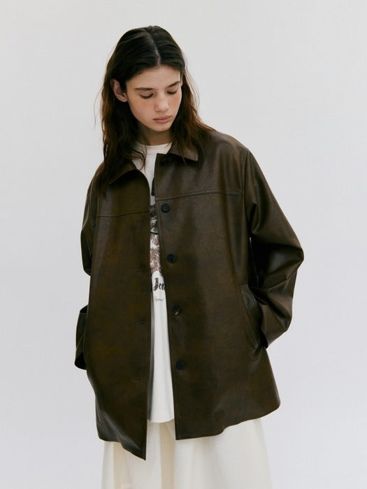Wconcept_Depound leather shirt jacket - dark brown