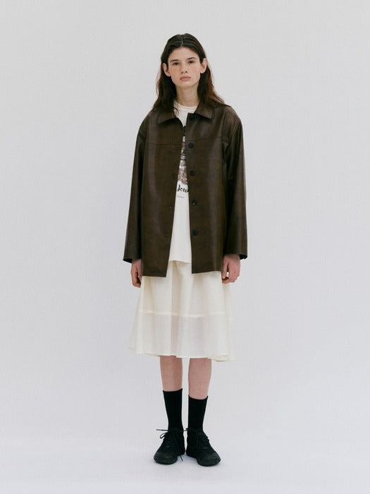 Wconcept_Depound leather shirt jacket - dark brown