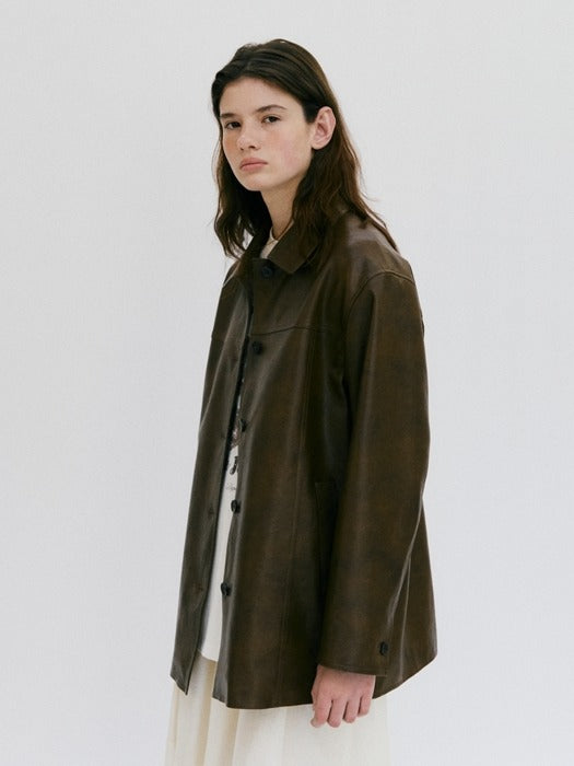 Wconcept_Depound leather shirt jacket - dark brown