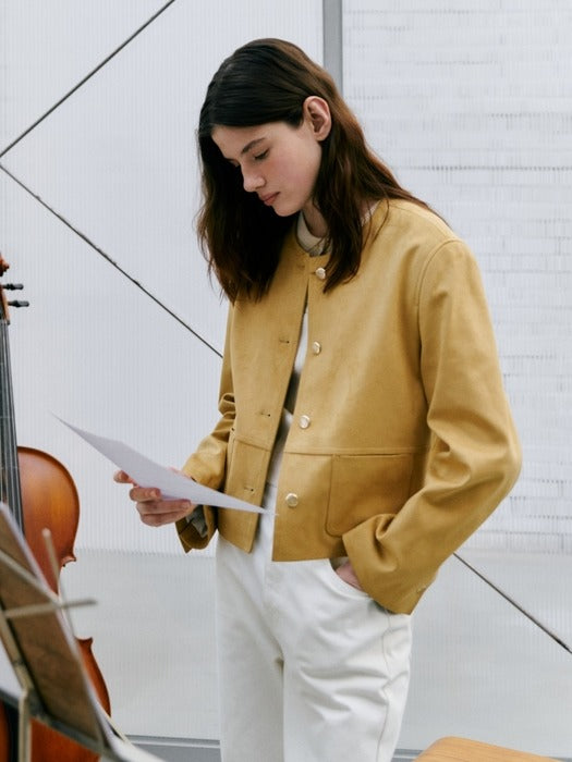 Wconcept_Depound no collar suede jacket - yellow beige