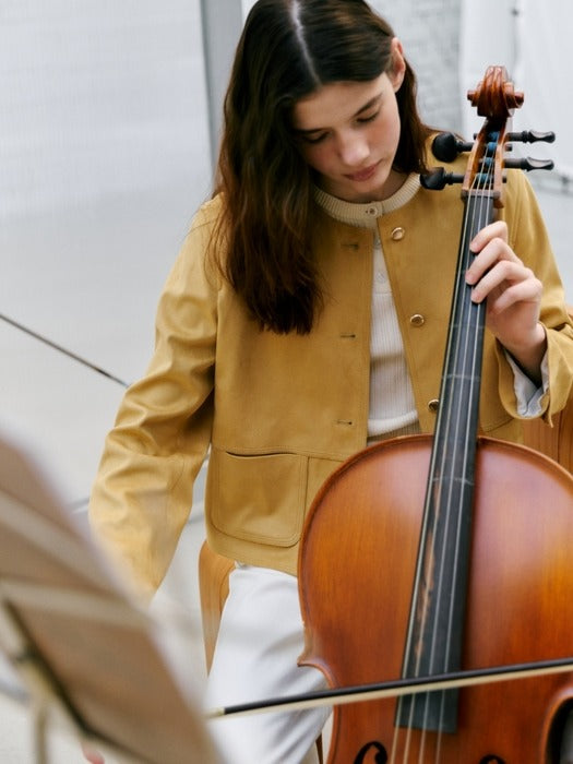 Wconcept_Depound no collar suede jacket - yellow beige