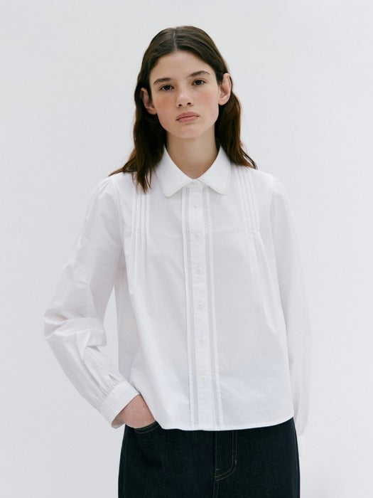 Wconcept_Depound lace point pintuck blouse - white