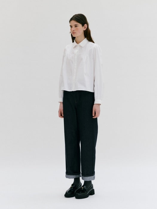 Wconcept_Depound lace point pintuck blouse - white