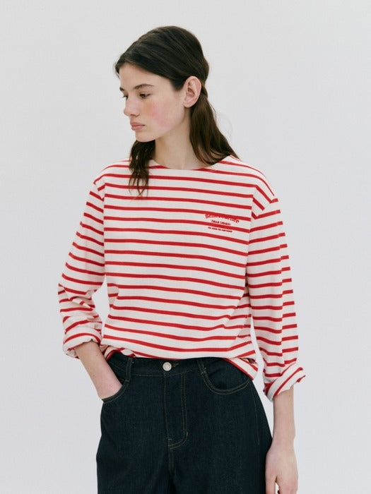 Wconcept_Depound striped round neck t-shirt - red