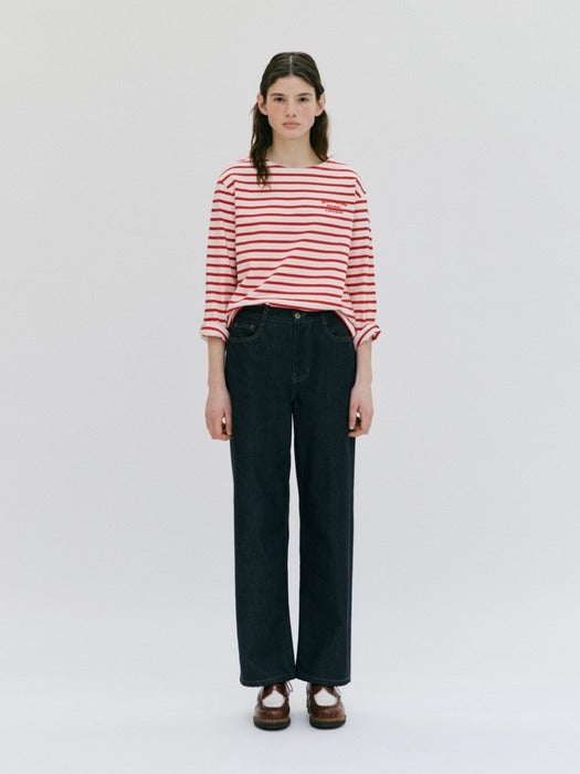 Wconcept_Depound striped round neck t-shirt - red