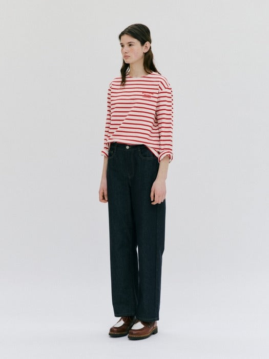 Wconcept_Depound striped round neck t-shirt - red