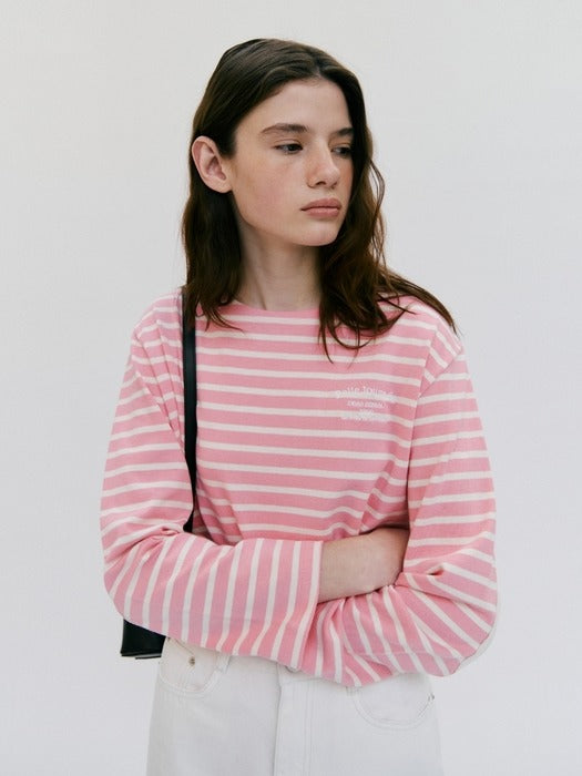 Wconcept_Depound striped round neck t-shirt - pink