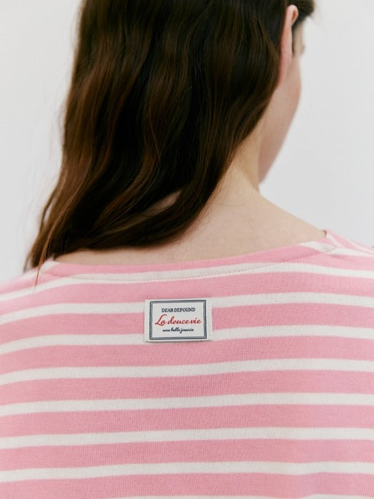 Wconcept_Depound striped round neck t-shirt - pink