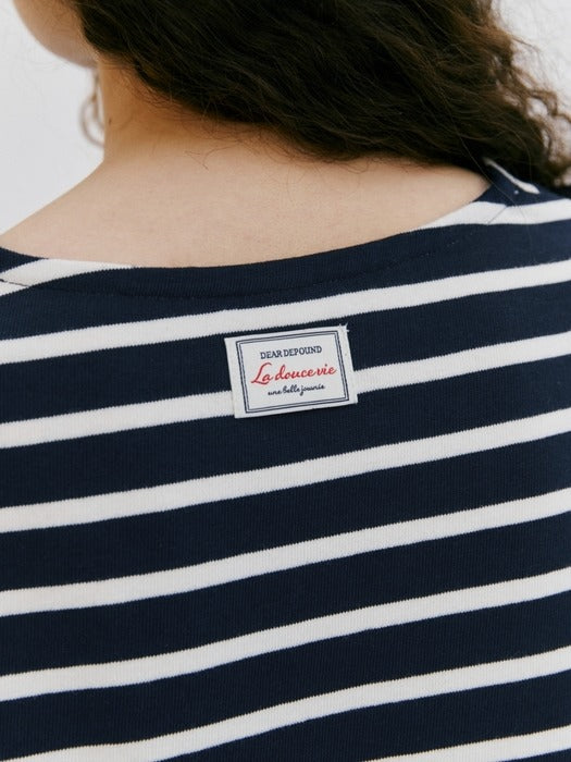 Wconcept_Depound striped round neck t-shirt - navy