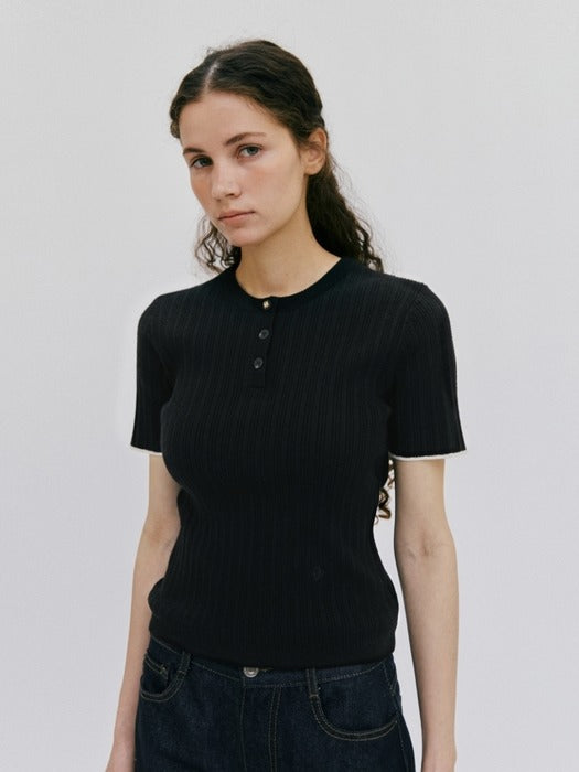 Wconcept_Depound ribbed half sleeve pullover - black
