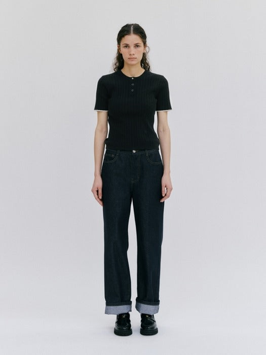 Wconcept_Depound ribbed half sleeve pullover - black