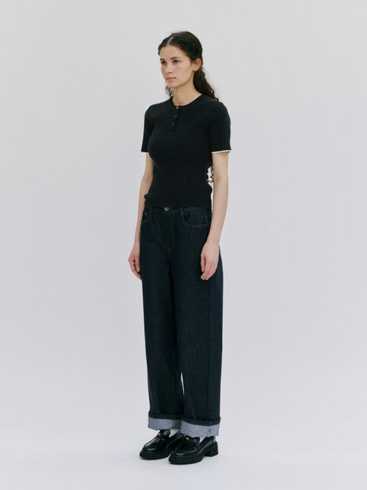 Wconcept_Depound ribbed half sleeve pullover - black