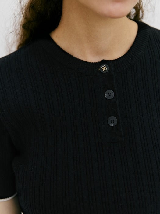 Wconcept_Depound ribbed half sleeve pullover - black