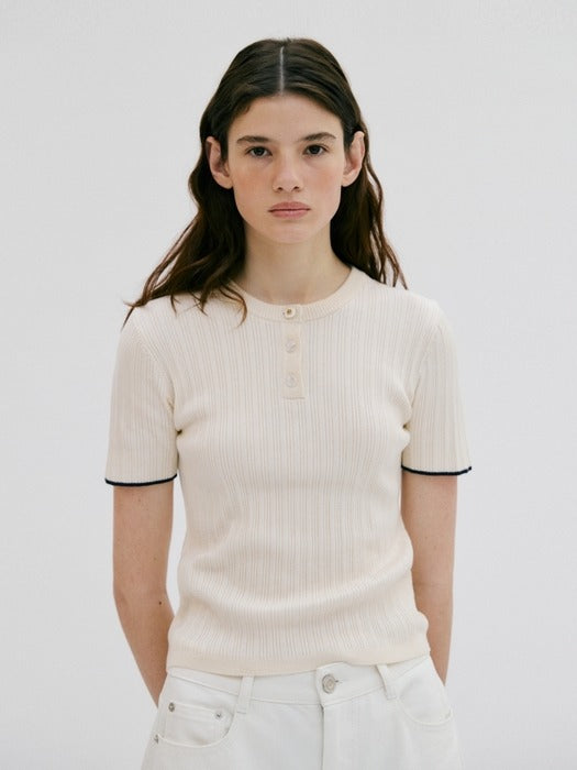 Wconcept_Depound ribbed half sleeve pullover - ivory