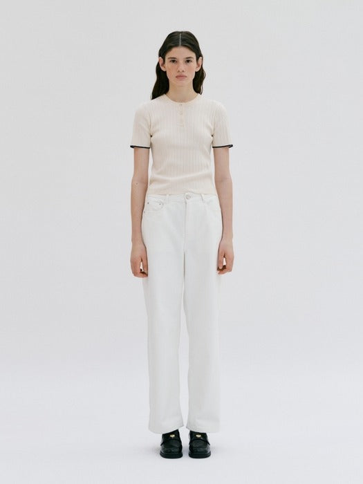 Wconcept_Depound ribbed half sleeve pullover - ivory