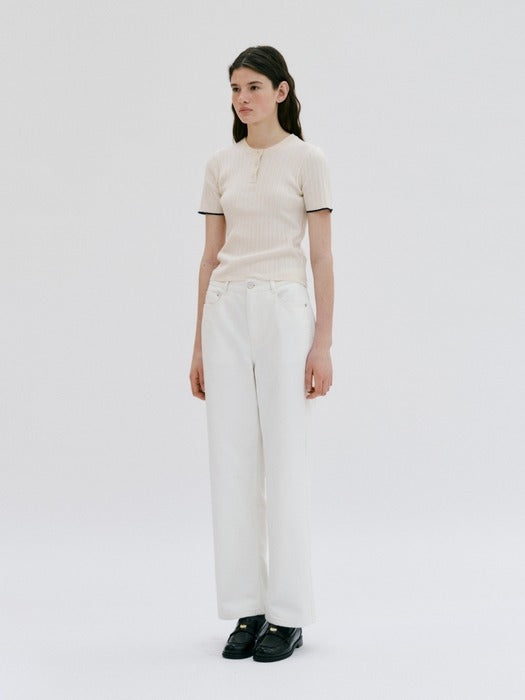 Wconcept_Depound ribbed half sleeve pullover - ivory