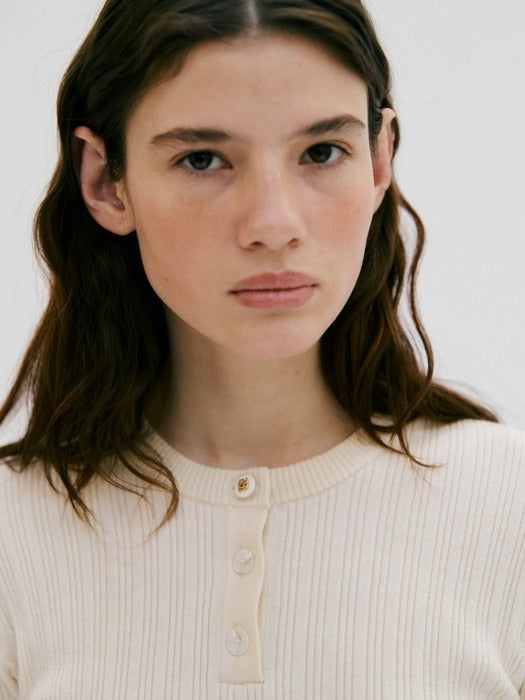 Wconcept_Depound ribbed half sleeve pullover - ivory