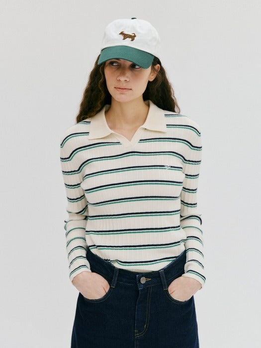 Wconcept_Depound stripe collar open pullover - green