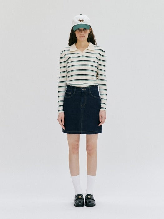 Wconcept_Depound stripe collar open pullover - green