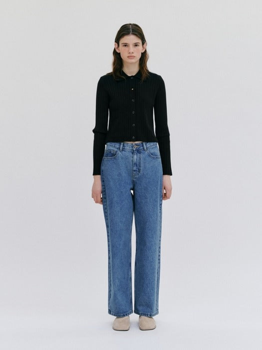 Wconcept_Depound ribbed frill cardigan - black