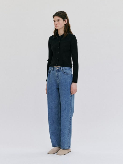 Wconcept_Depound ribbed frill cardigan - black