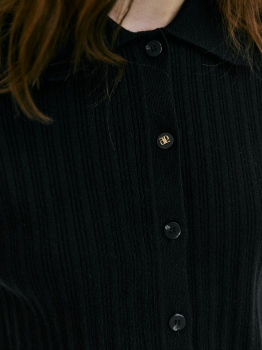 Wconcept_Depound ribbed frill cardigan - black