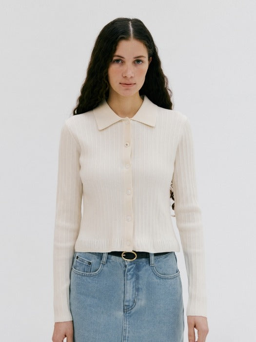Wconcept_Depound ribbed frill cardigan - ivory