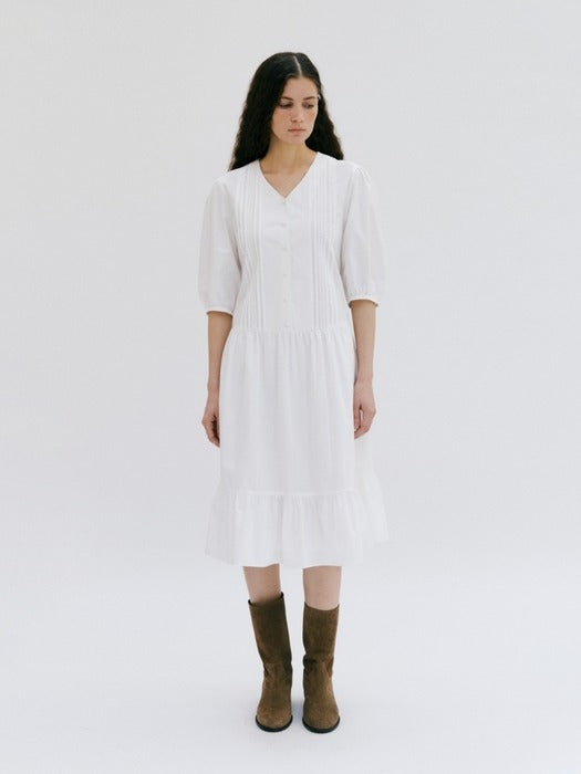Depound pintuck midi dress - white