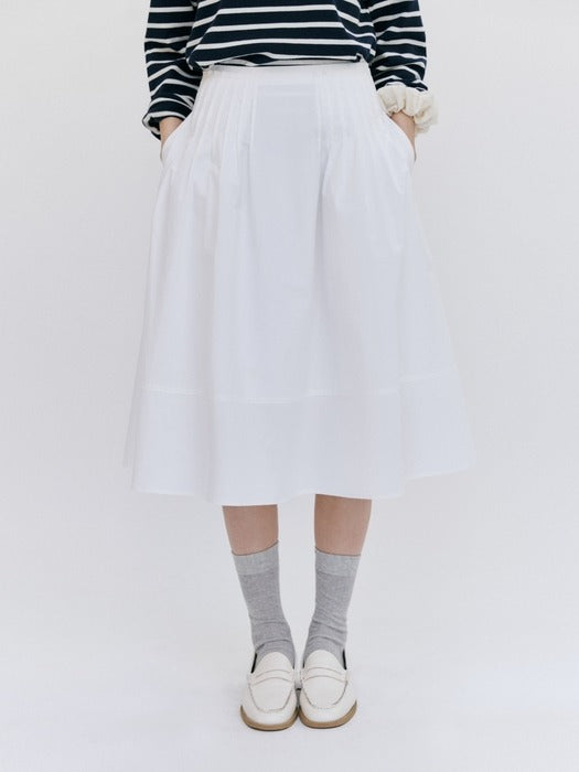 Wconcept_Depound pintuck detail midi skirt - white
