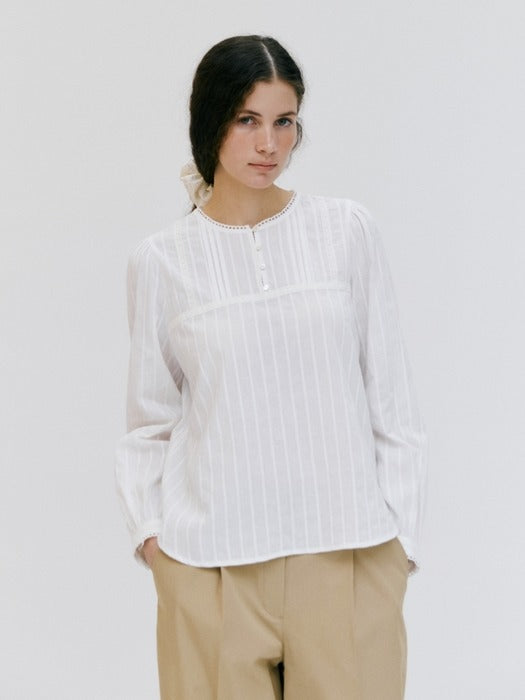 Wconcept_Depound lace shirring blouse - ivory