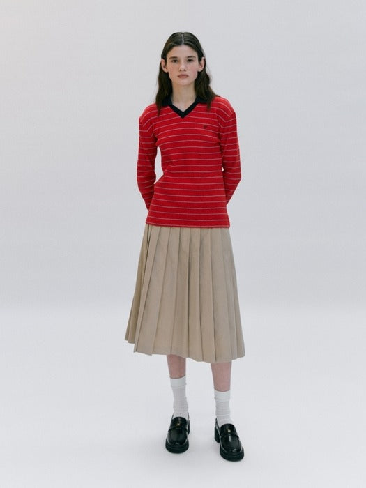Wconcept_Depound stripe slim fit collar t-shirt - red