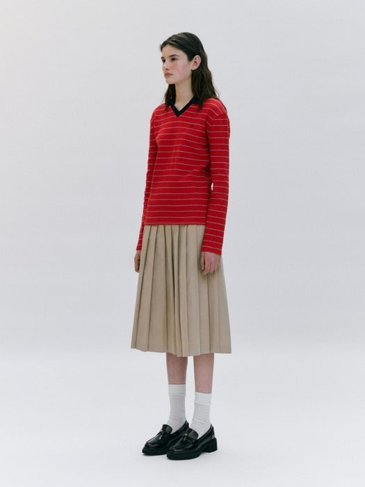 Wconcept_Depound stripe slim fit collar t-shirt - red