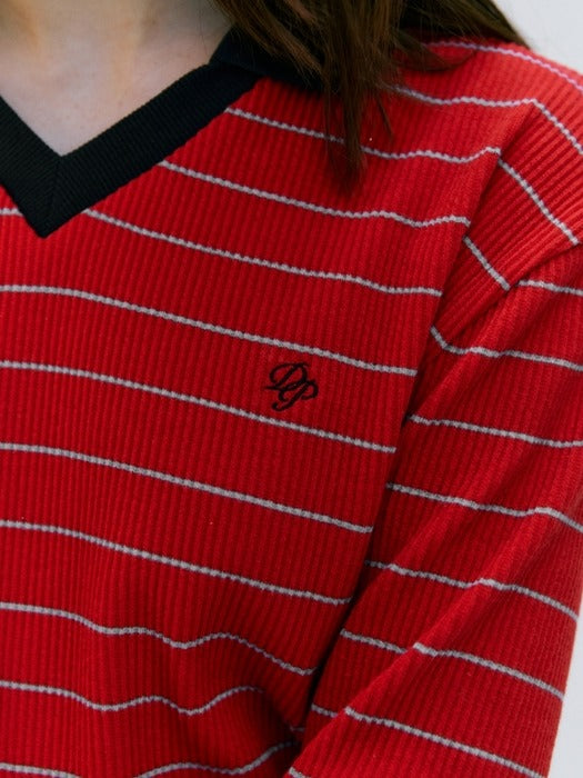 Wconcept_Depound stripe slim fit collar t-shirt - red