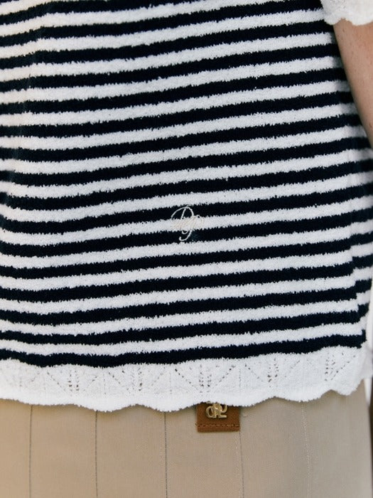 Wconcept_Depound boucle stripe half sleeve pullover - navy