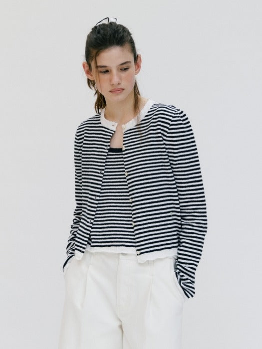 Wconcept_Depound boucle stripe cardigan - navy