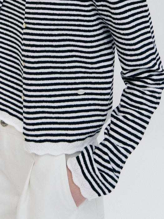 Wconcept_Depound boucle stripe cardigan - navy