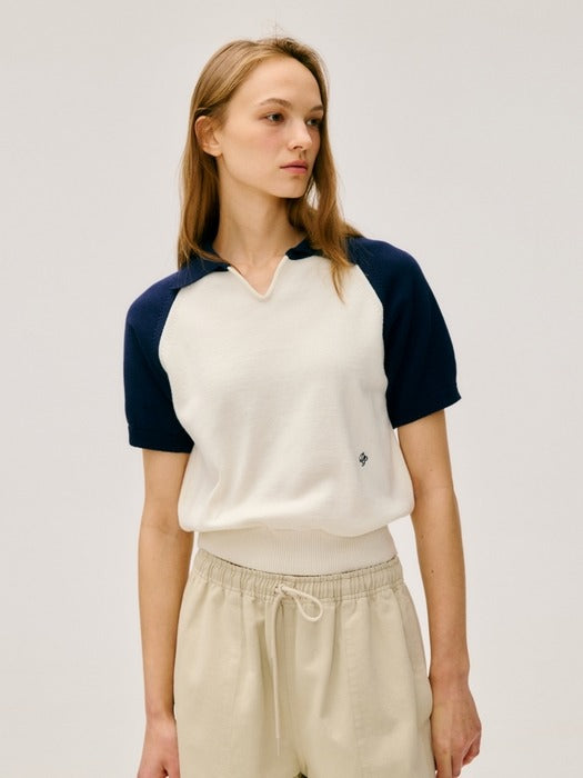 Wconcept_Depound color block half sleeve knit - navy