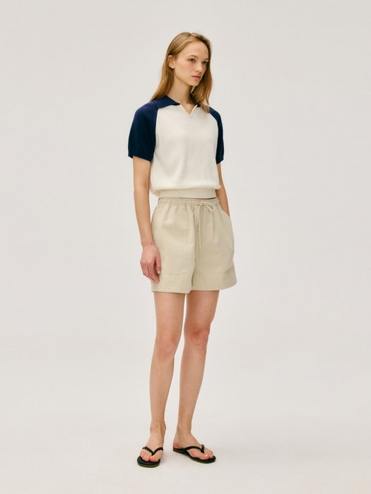 Wconcept_Depound color block half sleeve knit - navy