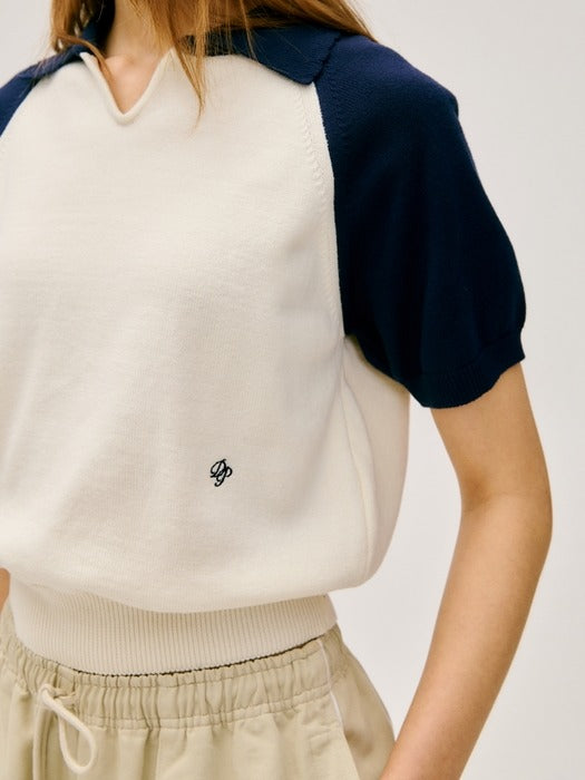 Wconcept_Depound color block half sleeve knit - navy