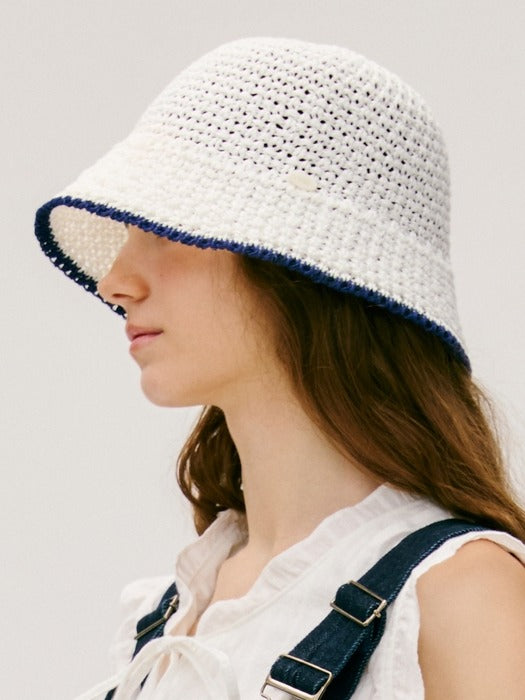 Wconcept_Depound line point knitted bucket hat - white