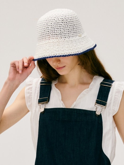 Wconcept_Depound line point knitted bucket hat - white