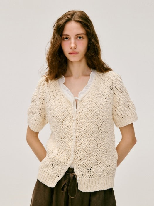 Wconcept_Depound crochet cotton short cardigan - ivory