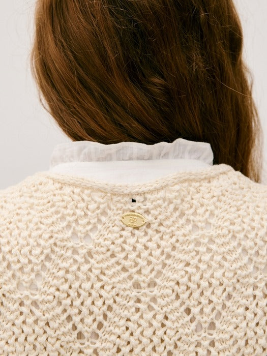 Wconcept_Depound crochet cotton short cardigan - ivory