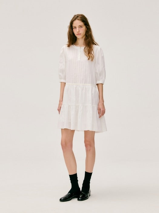 Wconcept_Depound jacquard shirring one-piece - white