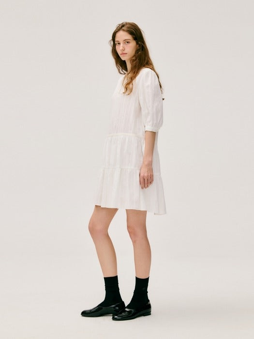 Wconcept_Depound jacquard shirring one-piece - white