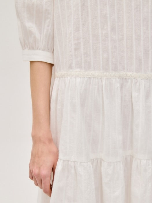 Wconcept_Depound jacquard shirring one-piece - white