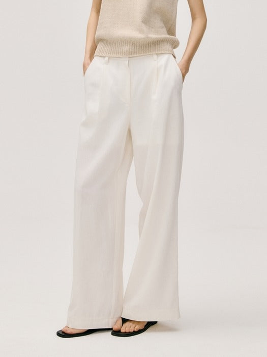Wconcept_Depound linen back banding pants - white