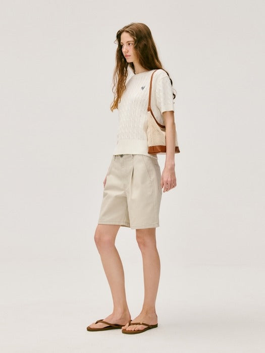 Wconcept_Depound pintuck color half pants - light khaki