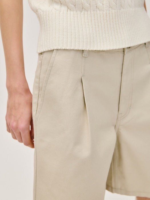 Wconcept_Depound pintuck color half pants - light khaki