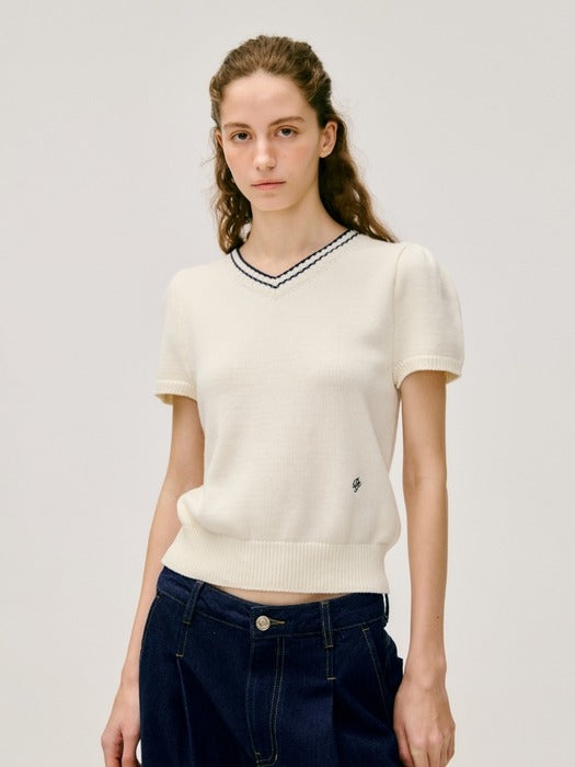 Wconcept_Depound v neck half sleeve pullover - ivory